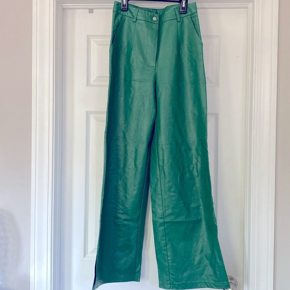 Princess Polly Vegan Leather Suki Green High-Waisted Pants - Picture 4 of 7